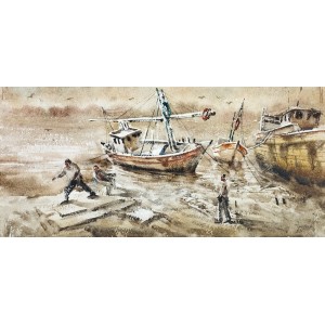 Farrukh Naseem, 10 x 22 Inch, Watercolor On Paper, Seascape Painting,AC-FN-078